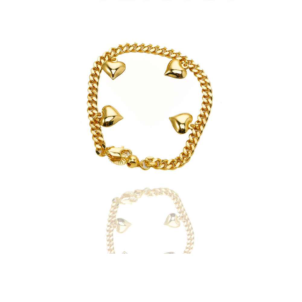 Lovely Multi Hearts 24K Gold Filled Jewelry Bracelet,Woman Accessories Fashion Creative Gift